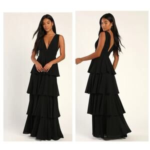 Lulus Amazing Evening Black Tiered Maxi Dress Size Medium Black Tie Wedding